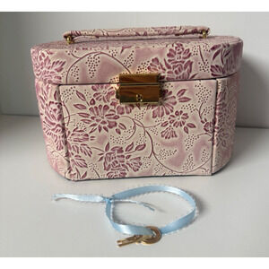 Vintage Floral Pink Jewelry/Trinket Travel Case w/Lock & Key